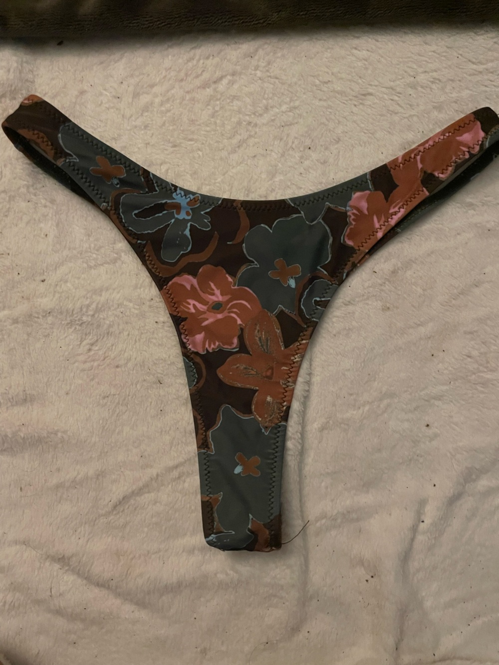 Floral Print High-Cut Bikini Bottom - Brown Pink